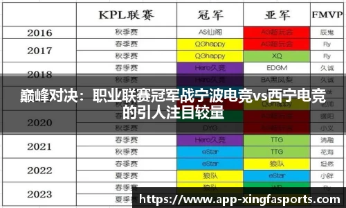 巅峰对决：职业联赛冠军战宁波电竞vs西宁电竞的引人注目较量